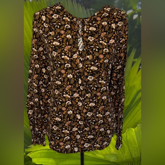 KNOX ROSE Black Print Smocked Long Sleeve Tie Neck BOHO Hippie Blouse - XL - Picture 5 of 16